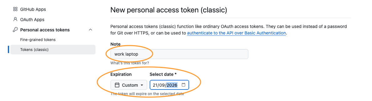 The token form, with the two things to change before you generate it.